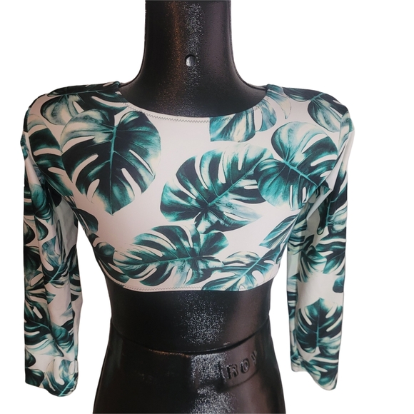 Coco Cabana Tropical Print Long Sleeve Swimwear Top M - Picture 5 of 5